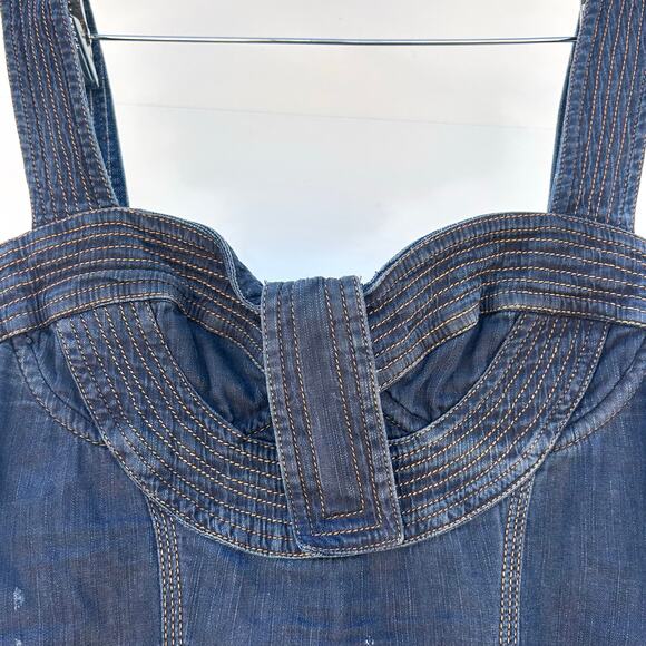 Vintage Roberto Cavalli Y2K 2000s Denim Jean Bustier Mini Dress 44 Size 8 - Picture 7 of 16